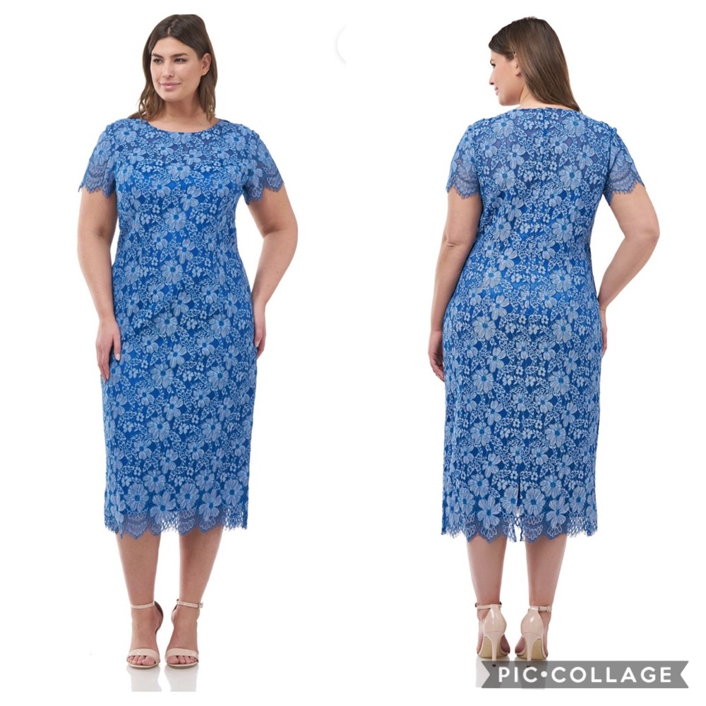 Js Collection embroidered lace sheath short sleeves dress